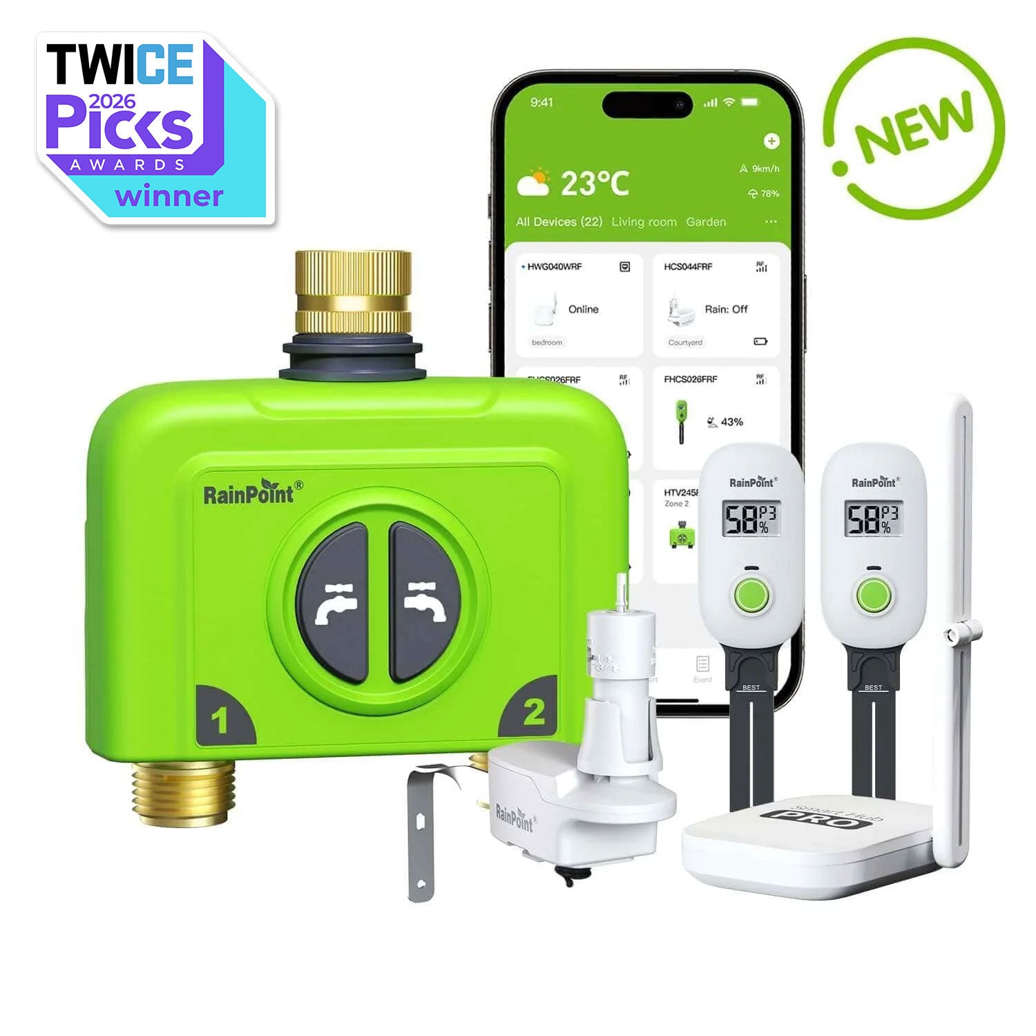 RainPoint Automated Lawn Watering Based on Soil Moisture & Weather