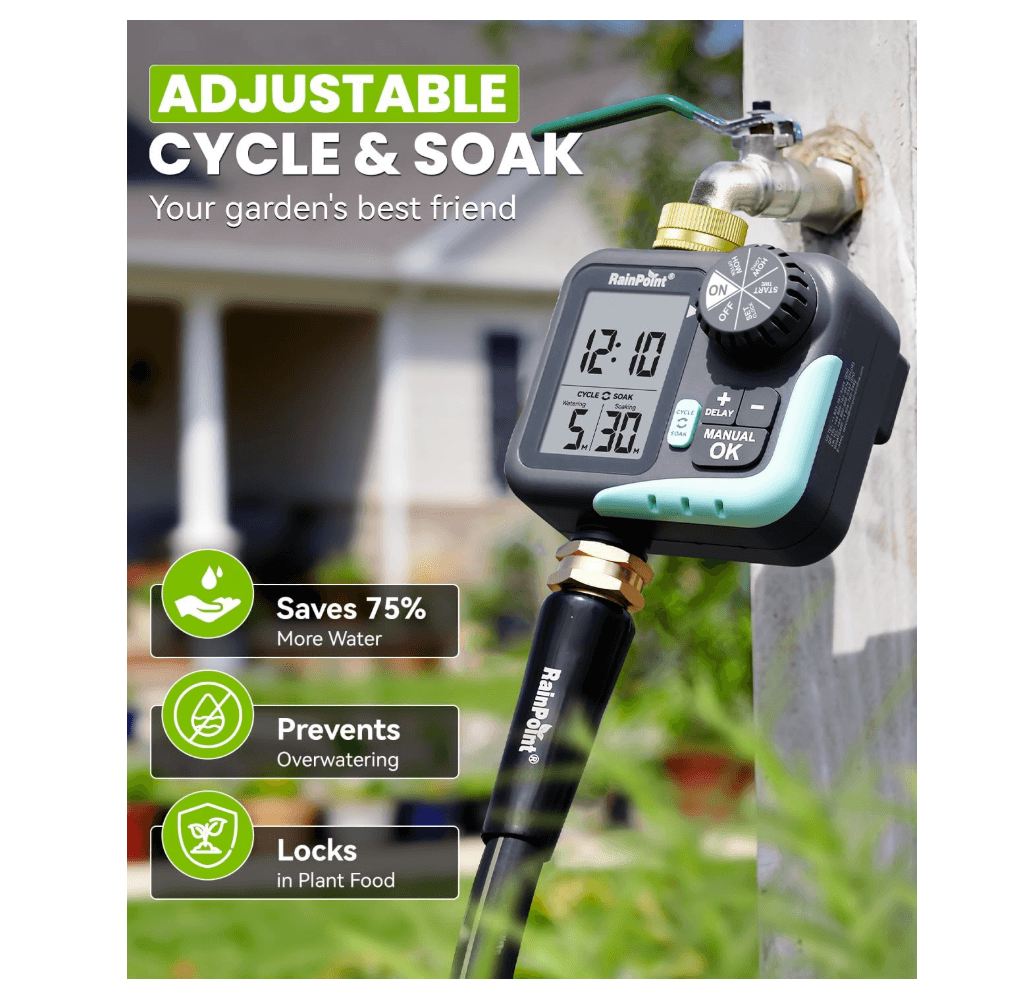 RAINPOINT Sprinkler Timer for Garden Hose - Hose Timer with Cycle & Soak, Brass Inlet