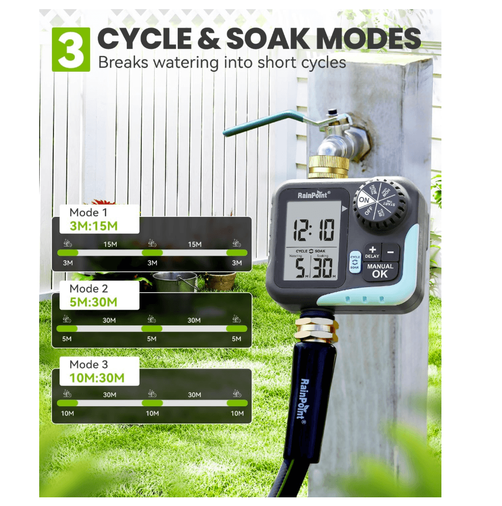 RAINPOINT Sprinkler Timer for Garden Hose - Hose Timer with Cycle & Soak, Brass Inlet