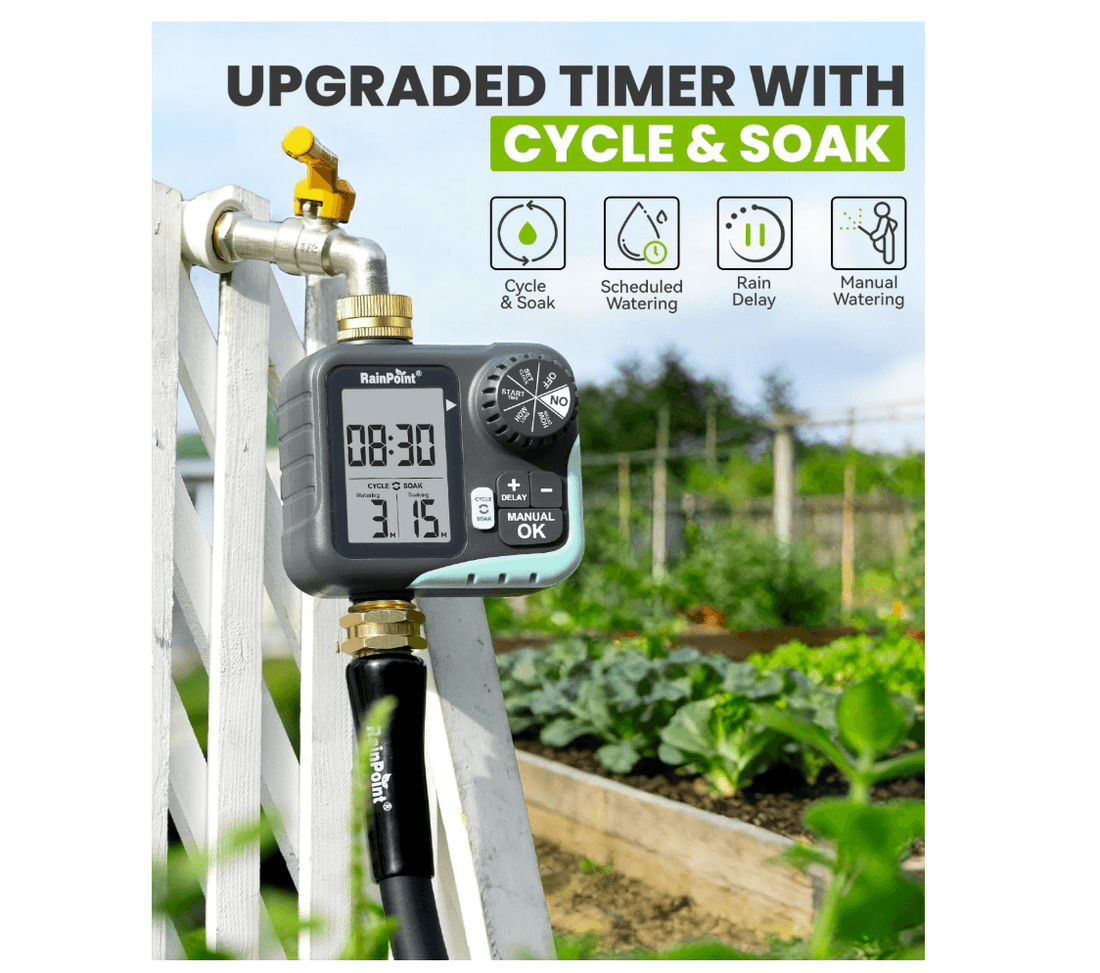 RAINPOINT Sprinkler Timer for Garden Hose - Hose Timer with Cycle & Soak, Brass Inlet & Outlet