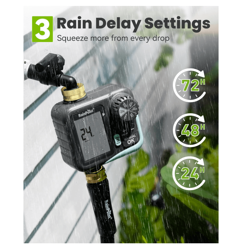 RAINPOINT Sprinkler Timer for Garden Hose - Hose Timer with Cycle & Soak, Brass Inlet & Outlet