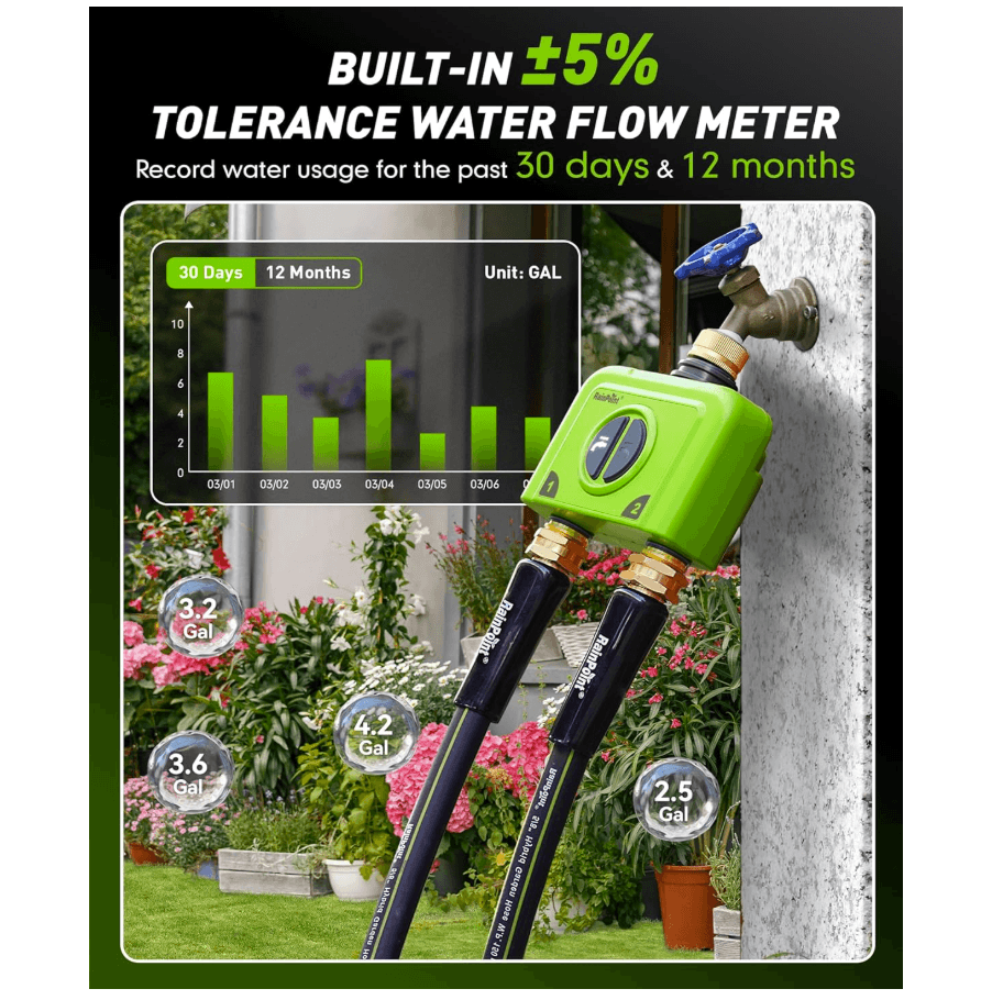 RAINPOINT 2 Zone WiFi Water Timer for Garden Hose(Brass Inlet & Outlet, Ethernet Gateway)