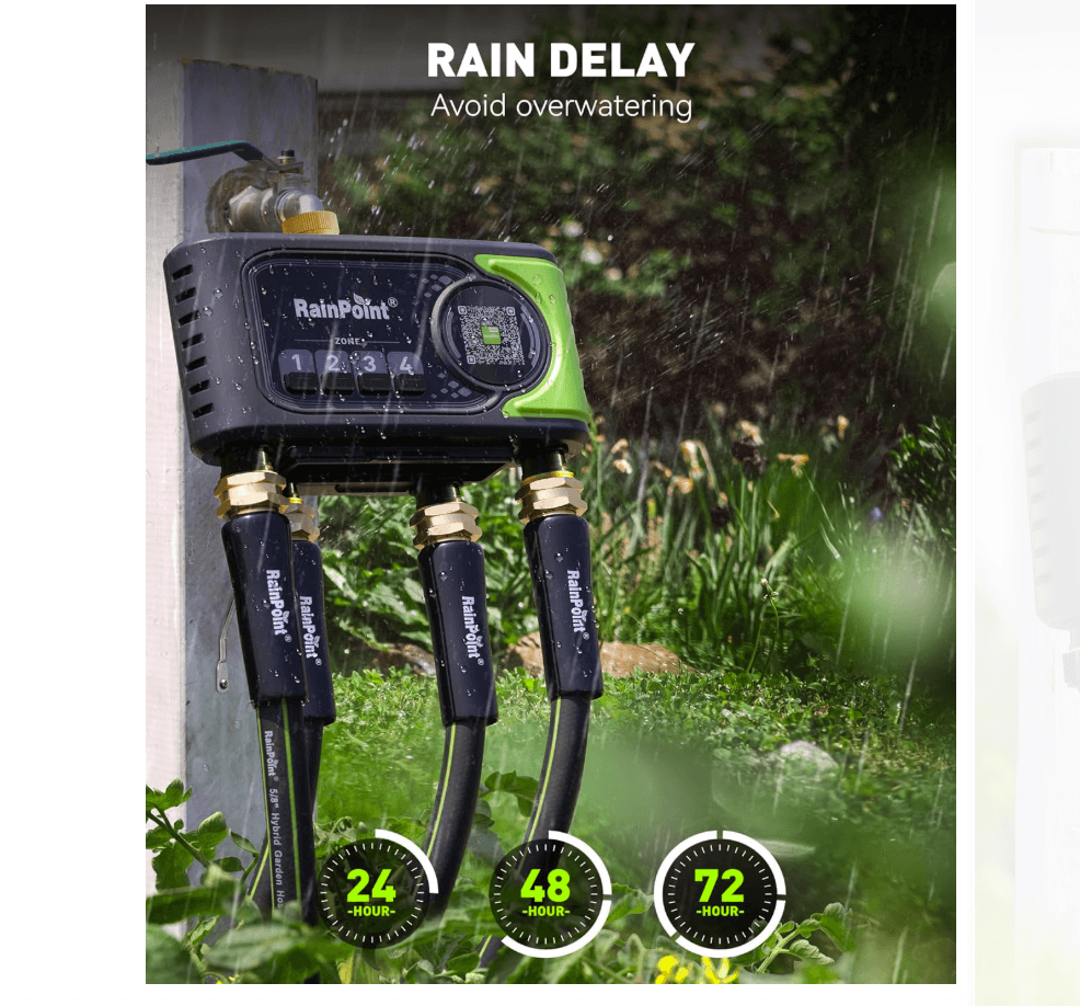 RAINPOINT WiFi Sprinkler Timer 4 Zone, Outdoor Smart Water Timer for Garden Hose with Brass Inlet & Outlet