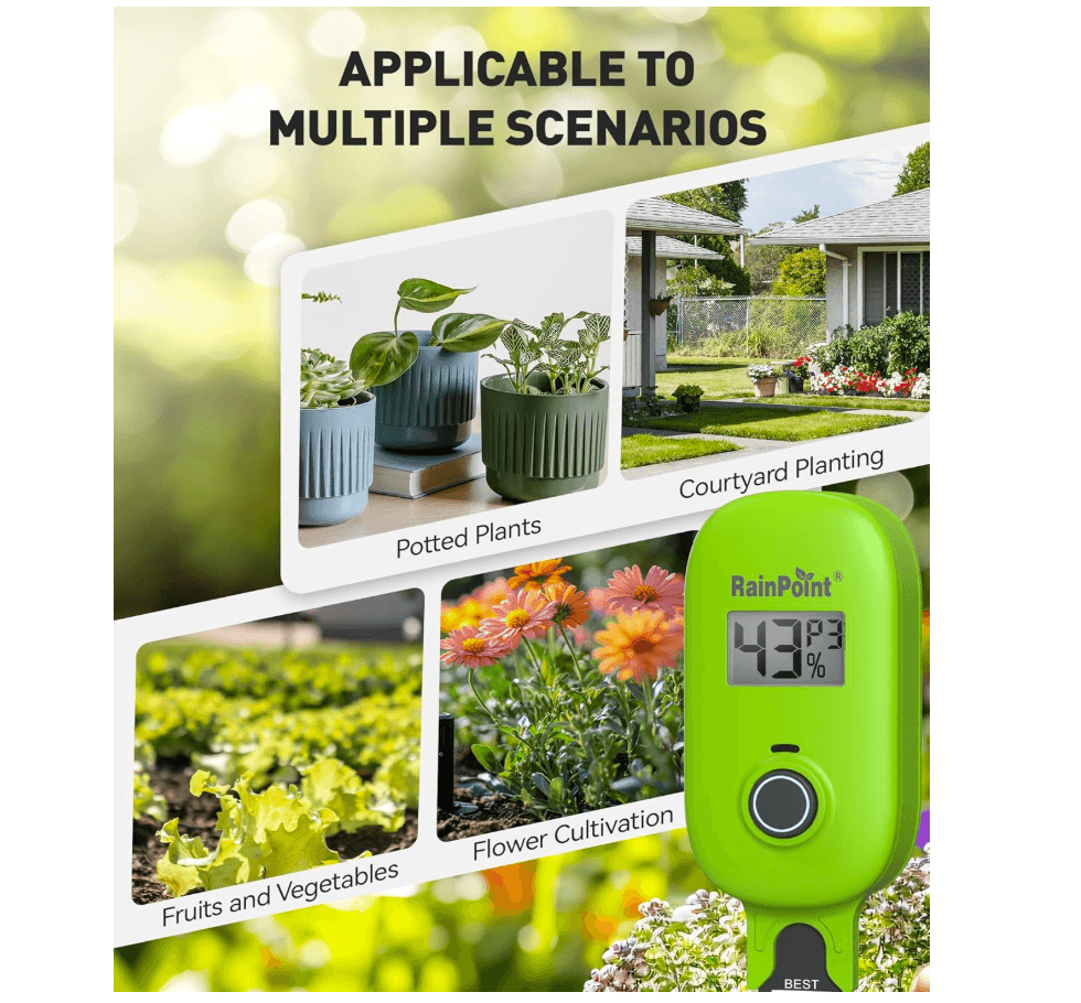 RAINPOINT Smart Soil Moisture Meter for Plants, Soil Hygrometer Sensor, , HWG023/HWG040 WiFi Hub Needed (Green)