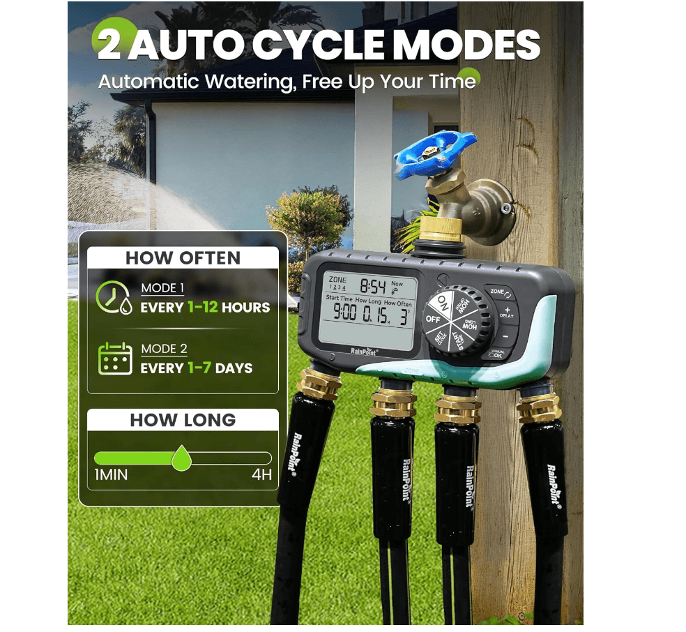 RAINPOINT Sprinkler Timer 4 Zone, Water Timer for Programmable