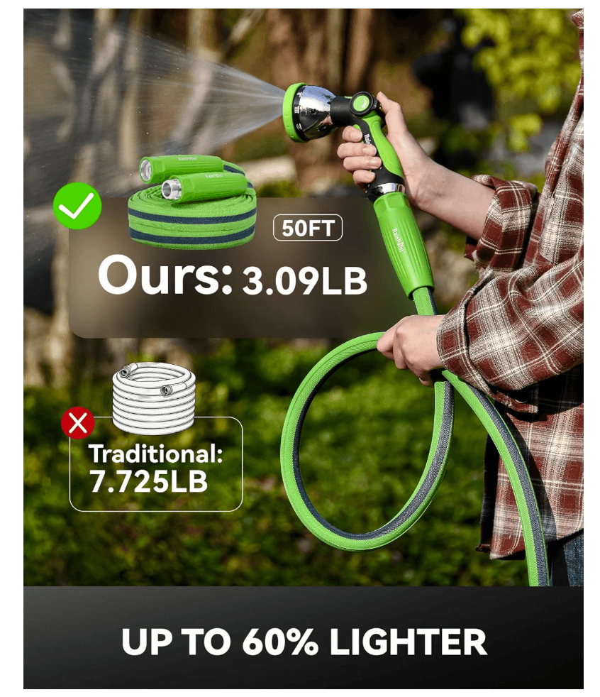 RainPoint 50FT Garden Hose with 10-Pattern Spray Nozzle