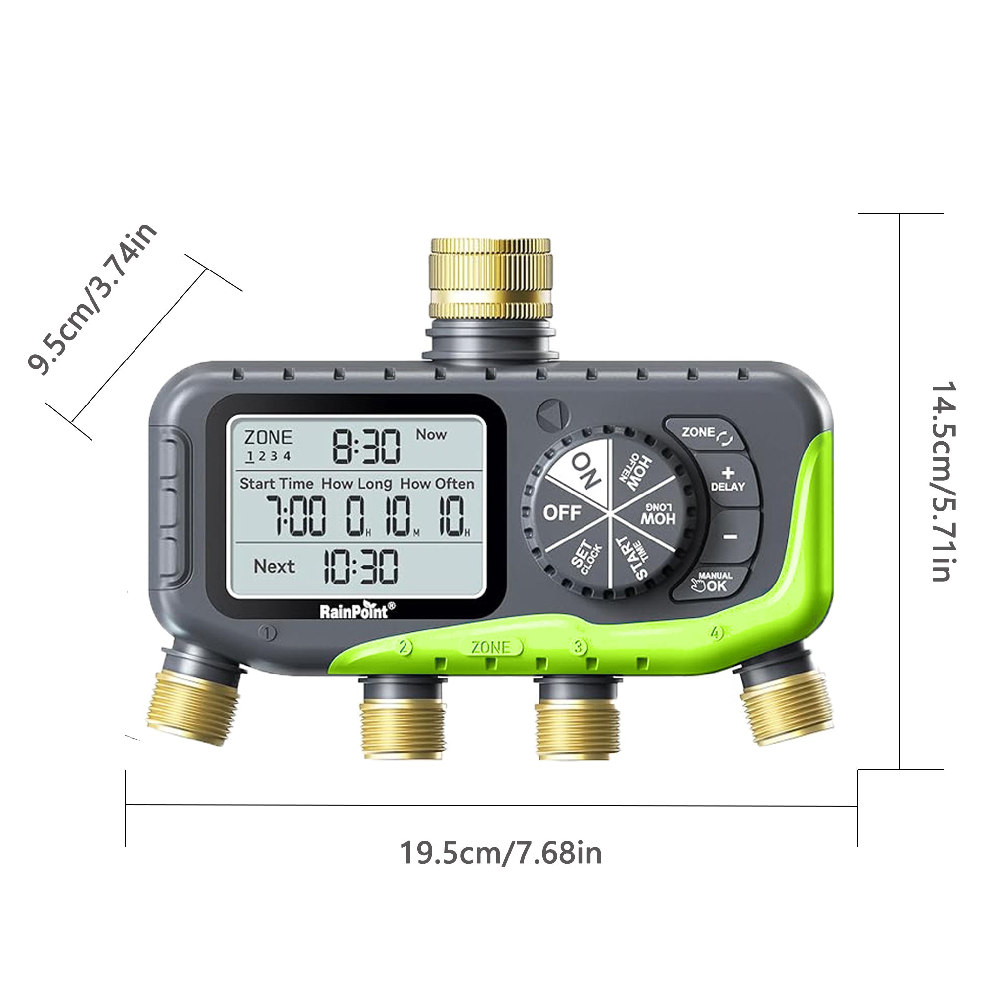 RainPoint Brass 4-Way Inlet and Outlet Garden Hose Timer
