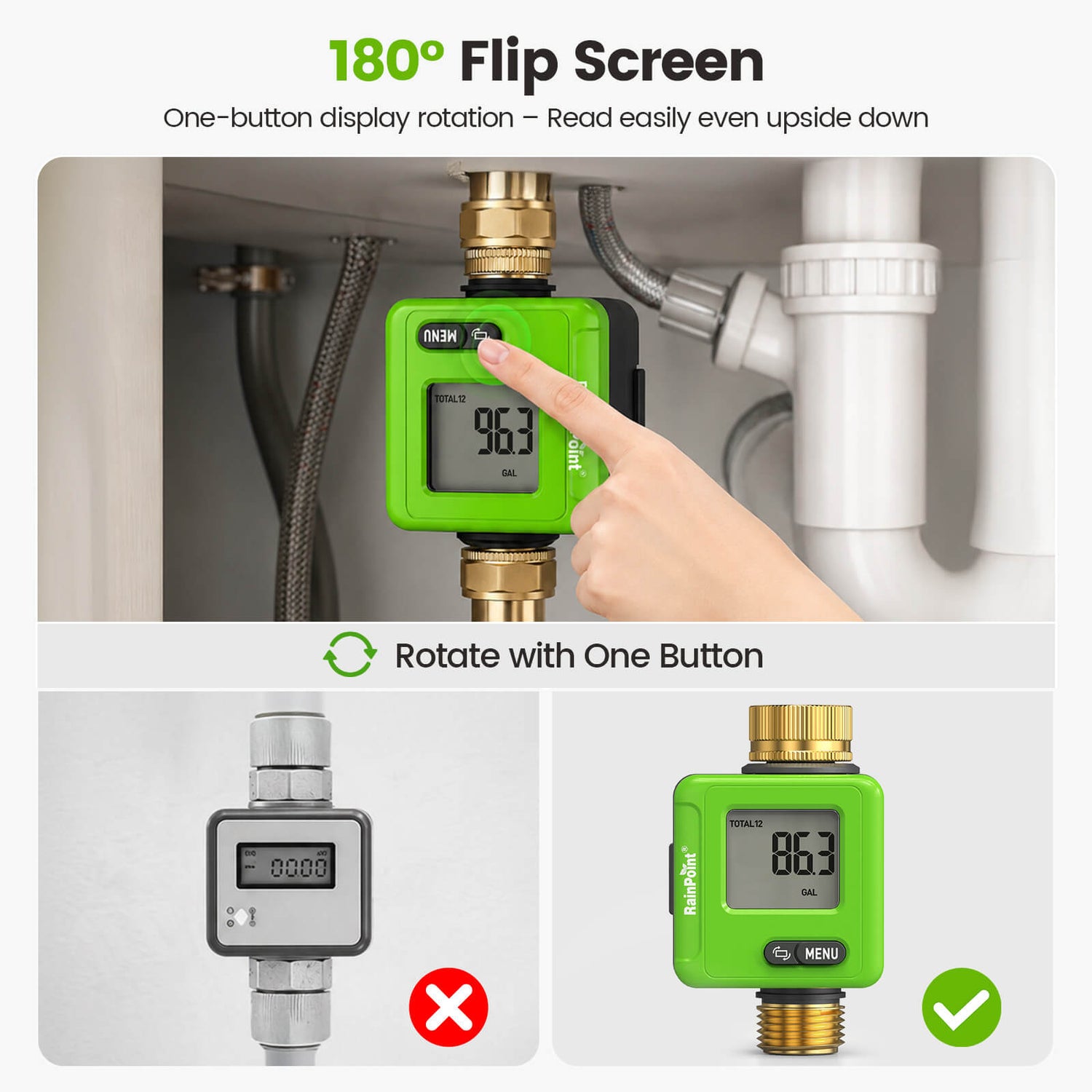 RainPoint Smart Bluetooth Water Flow Meter with App Control