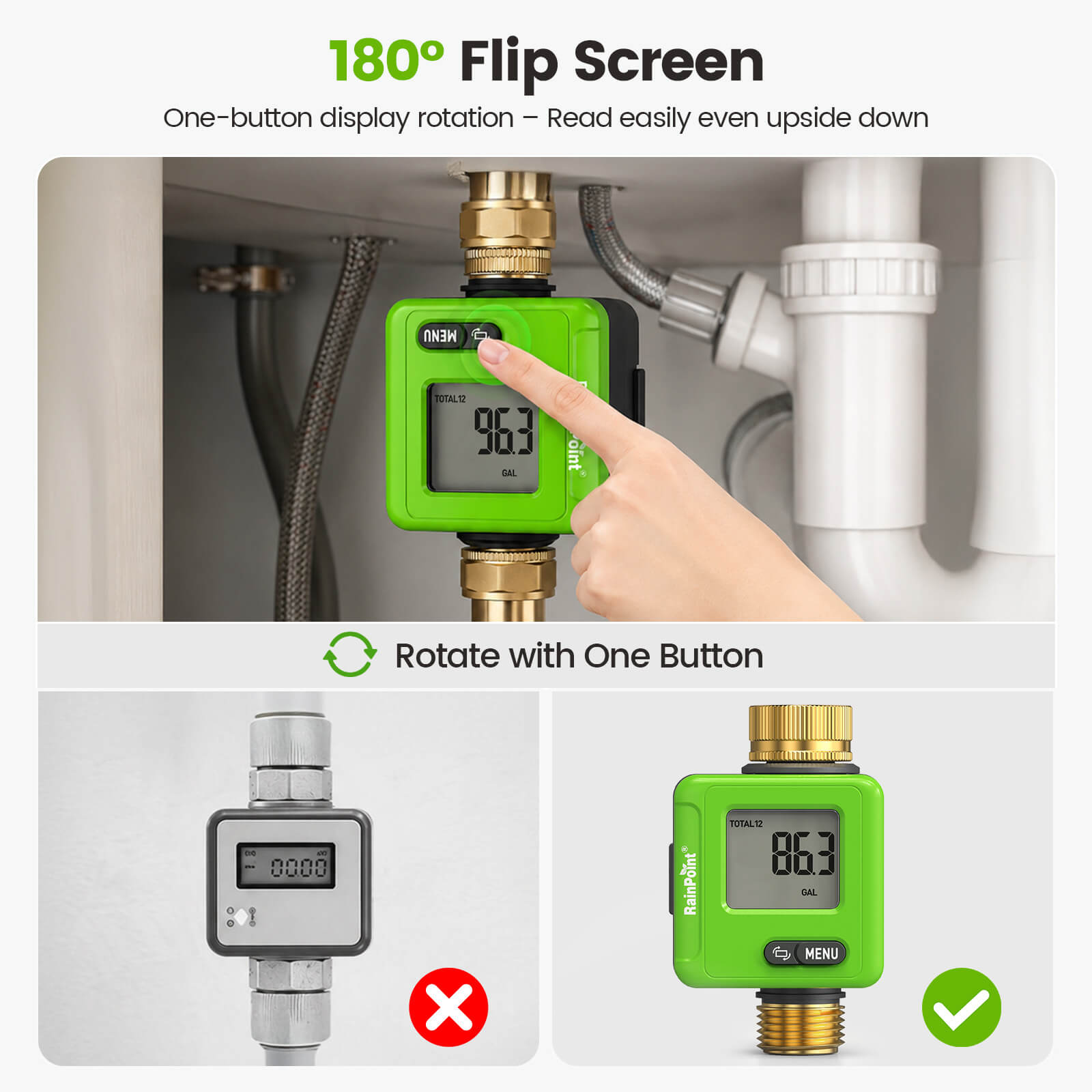RainPoint Smart Bluetooth Water Flow Meter with App Control