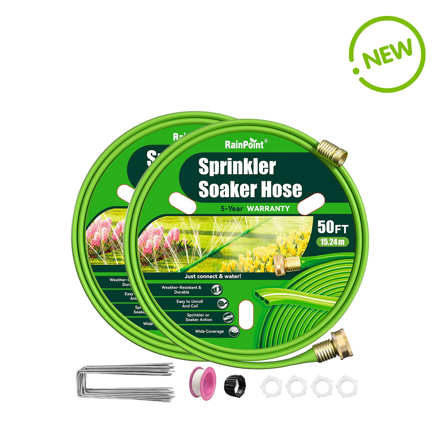 RAINPOINT Sprinkler Hose with Holes 100FT(50FT, 2Pack)