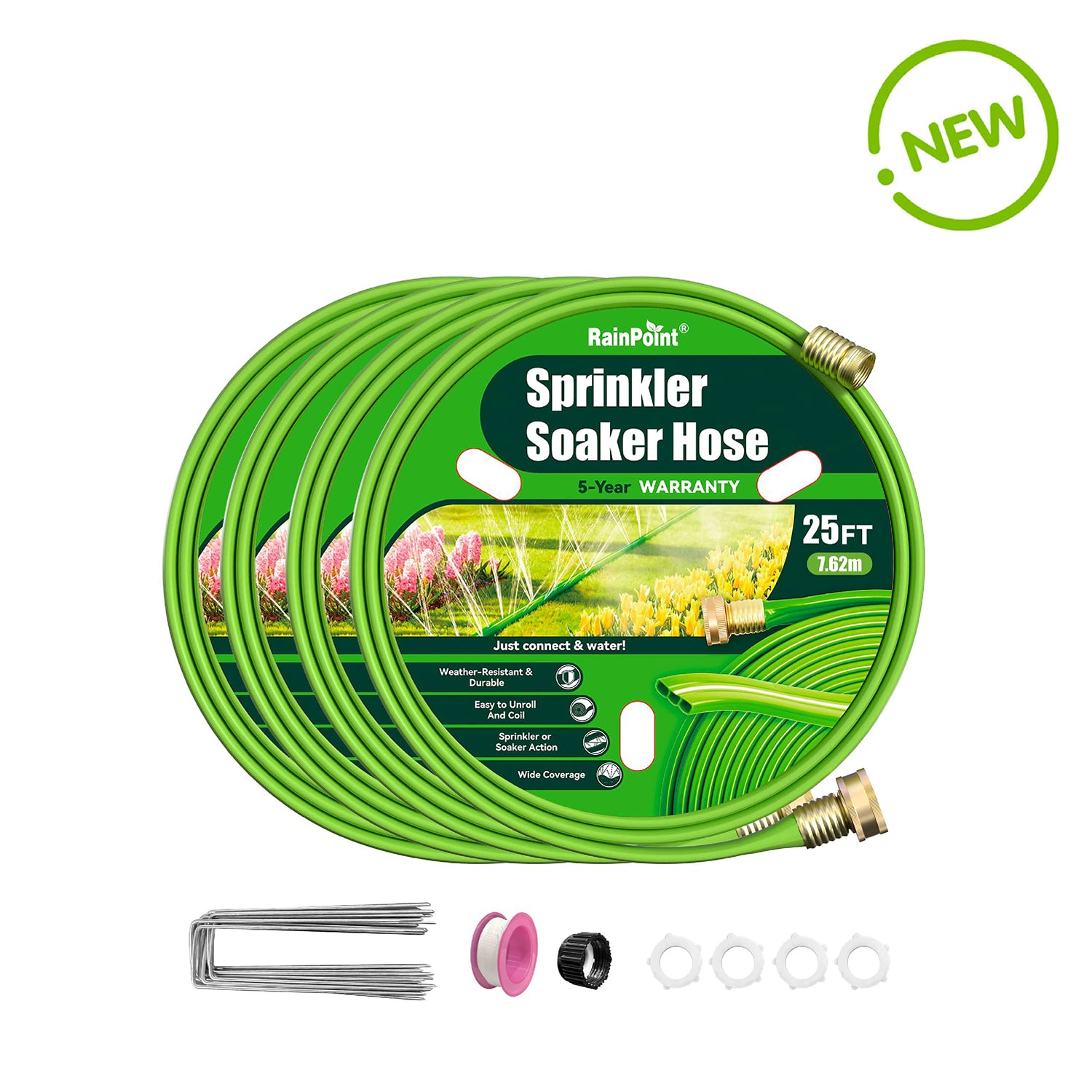 RAINPOINT Sprinkler Hose with Holes 100FT(25FT, 4Pack)