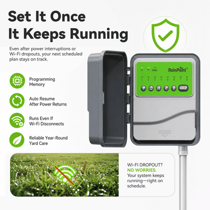 RainPoint 8-Zone Smart Irrigation Controller  – WiFi App, Perfect for Lawn, Garden, and Yard