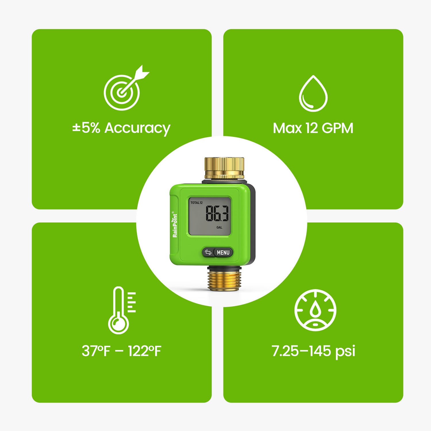 RainPoint Smart Bluetooth Water Flow Meter with App Control