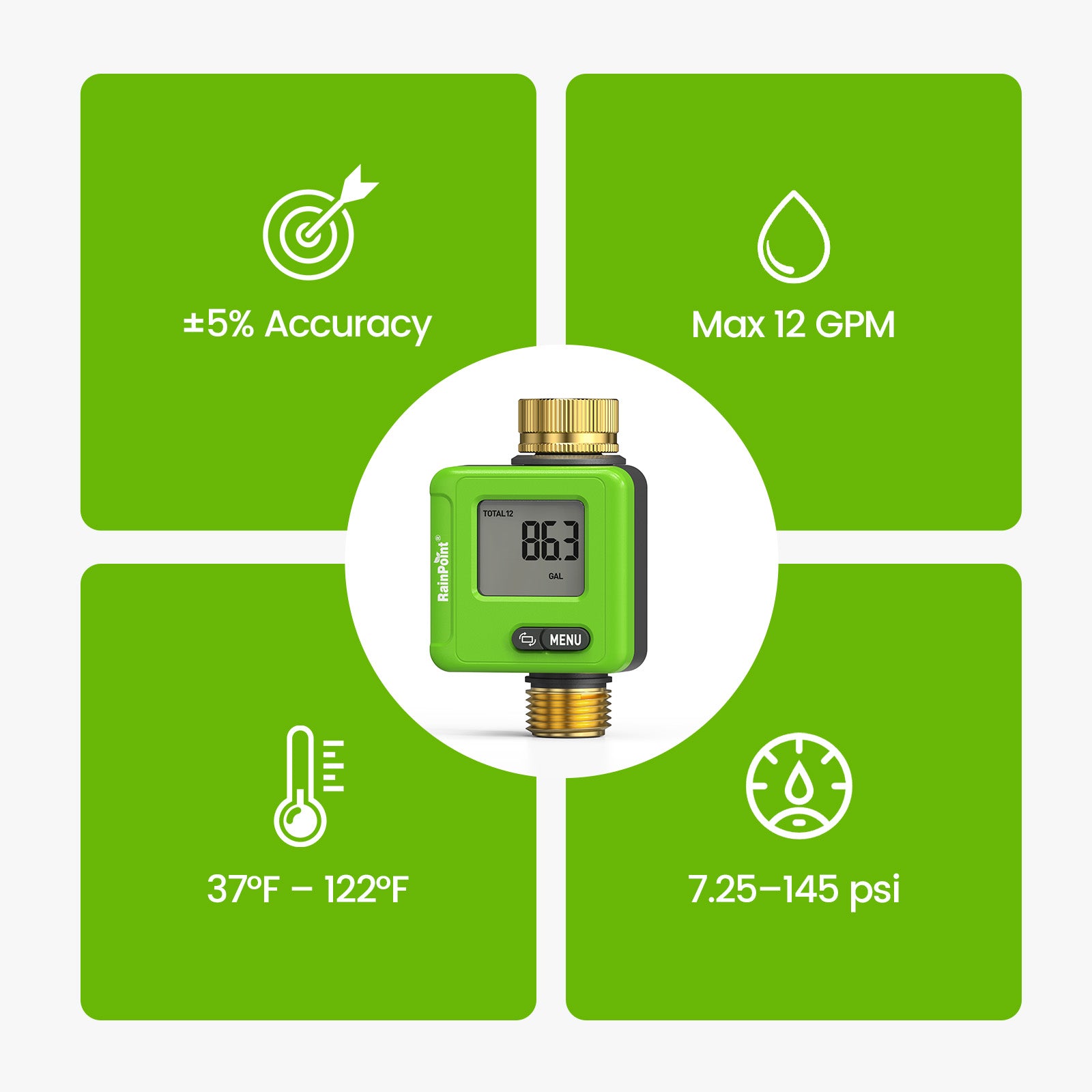 RainPoint Smart Bluetooth Water Flow Meter with App Control