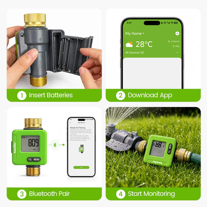 RainPoint Smart Bluetooth Water Flow Meter with App Control