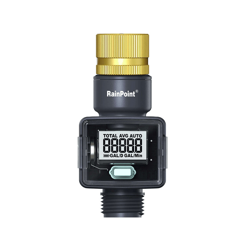 RAINPOINT Water Flow Meter with Brass Inlet, Garden Hose Watering, Lawn Sprinkler &amp; Nozzle Sprayer