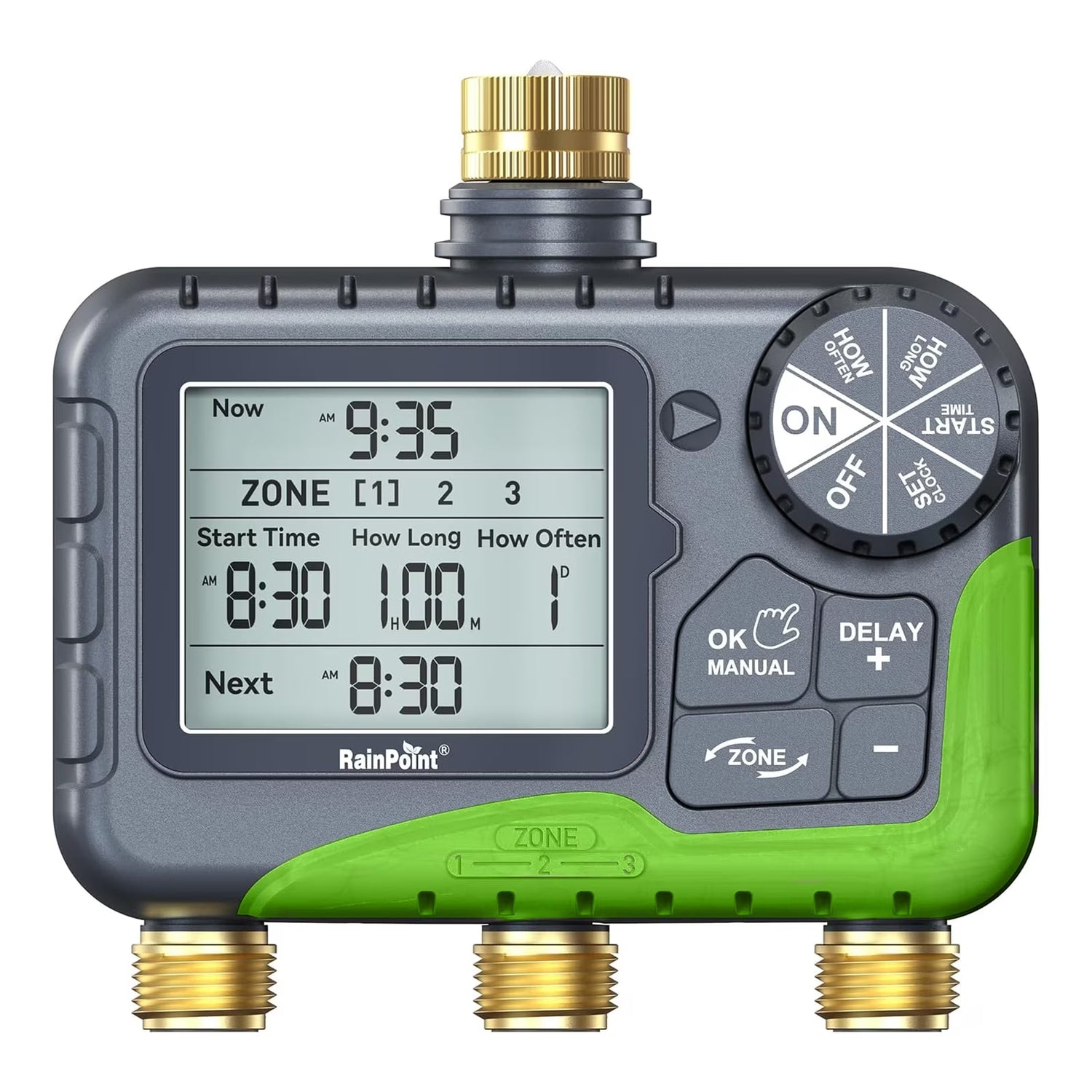 RainPoint ITV347 3-Zone Programmable Brass Sprinkler Timer
