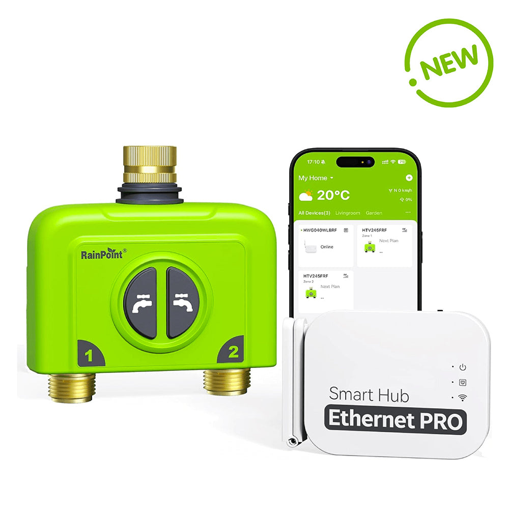 RAINPOINT 2 Zone  WiFi Water Timer for Garden Hose(Brass Inlet &amp; Outlet, Ethernet Gateway)