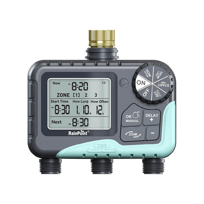 RainPoint 3 Zone Sprinkler Timer with Brass Inlet