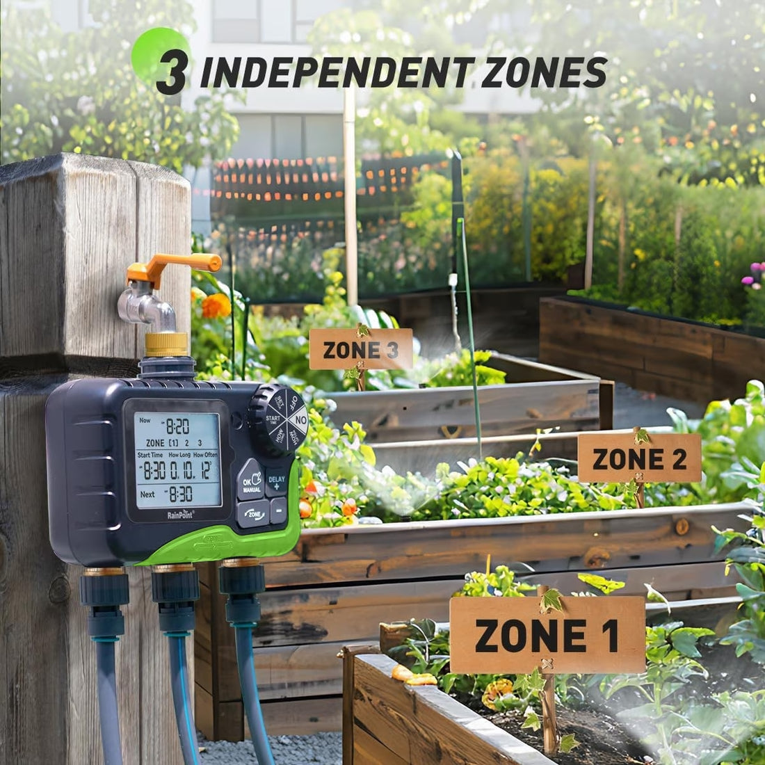 RainPoint ITV347 3-Zone Programmable Brass Sprinkler Timer