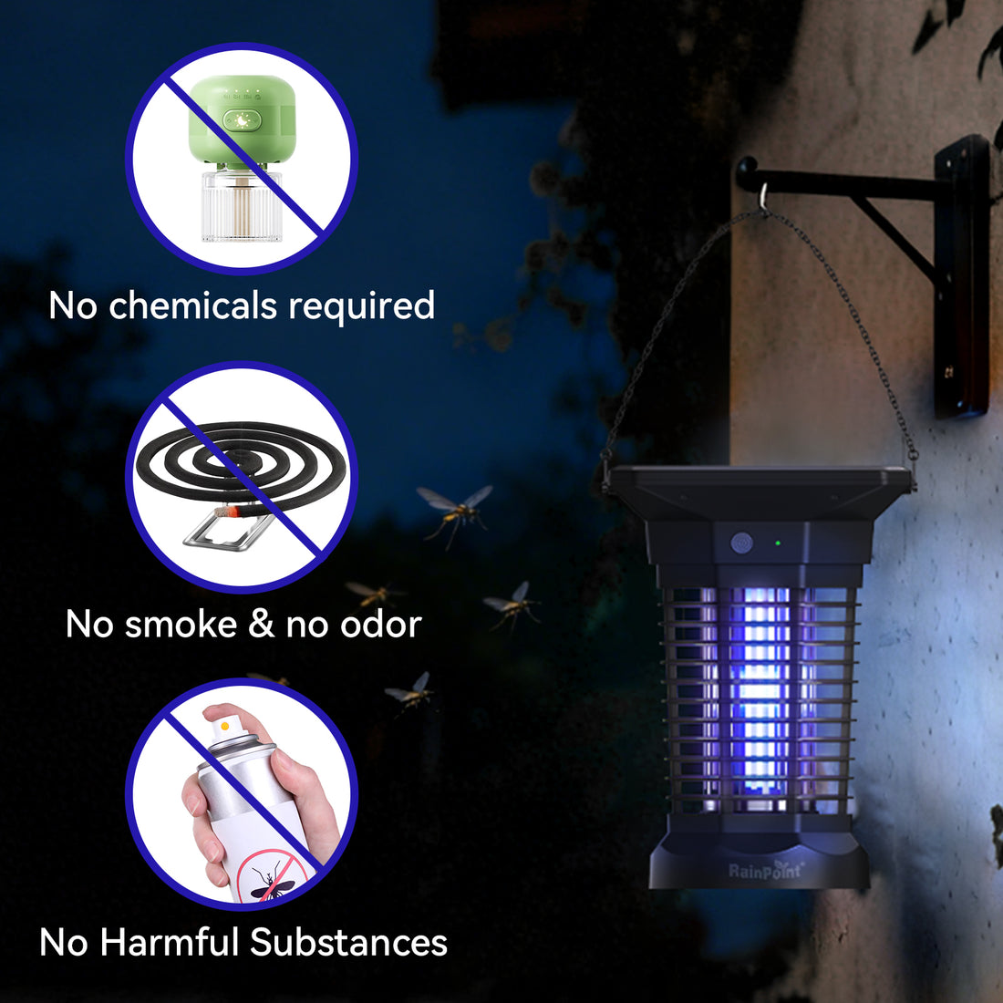 RainPoint Solar Bug Zapper Outdoor – 3000V Electric Grid, Cordless, Day &amp; Night Protection