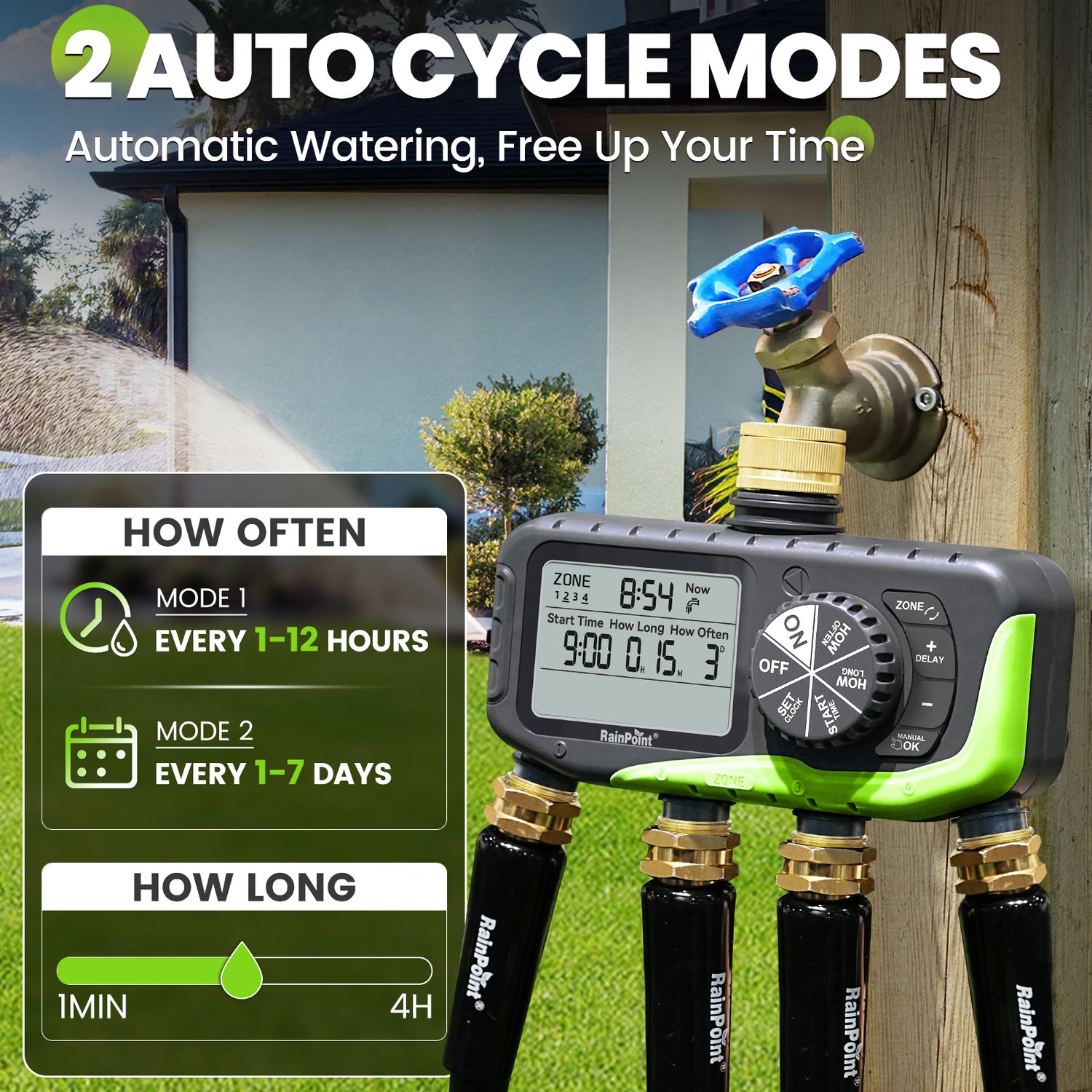 RainPoint Brass 4-Way Inlet and Outlet Garden Hose Timer
