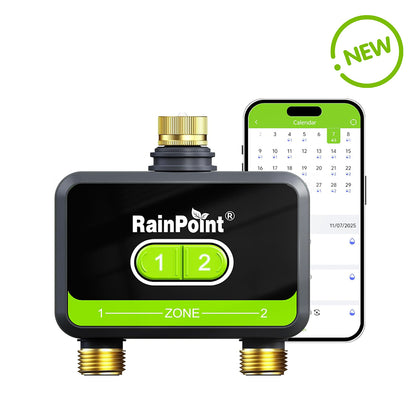 RAINPOINT Smart Water Timer, Smart Hose Timer 2 Outlet with Brass Inlet &amp; Outlet (Not Gateway)
