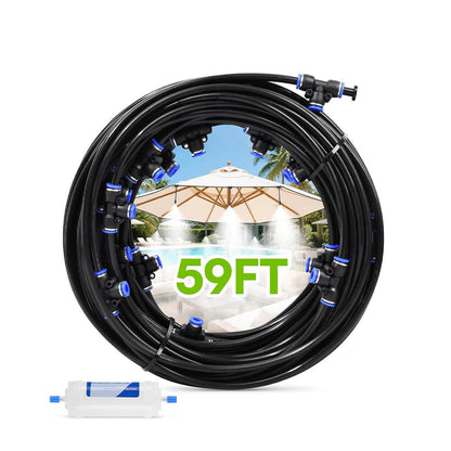 RAINPOINT 59FT Outdoor Misting Kit with 17 Nozzles &amp; Filter - Patio, Backyard Cooling System