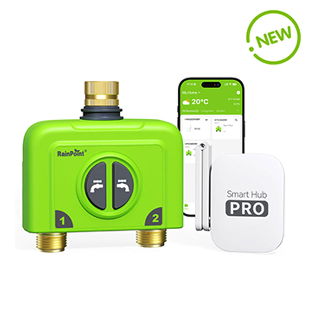 RAINPOINT 2-Zone Smart WiFi Hose Timer with Brass Inlet &amp; Outlet