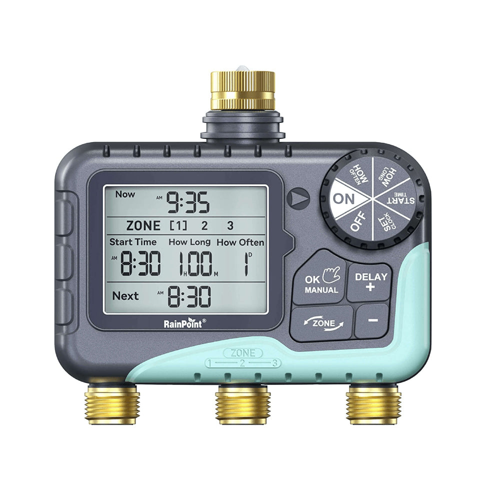 RAINPOINT 3 Zone Water Timer with Brass Inlet &amp; Outlet