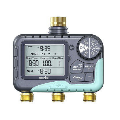 RAINPOINT 3 Zone Water Timer with Brass Inlet &amp; Outlet
