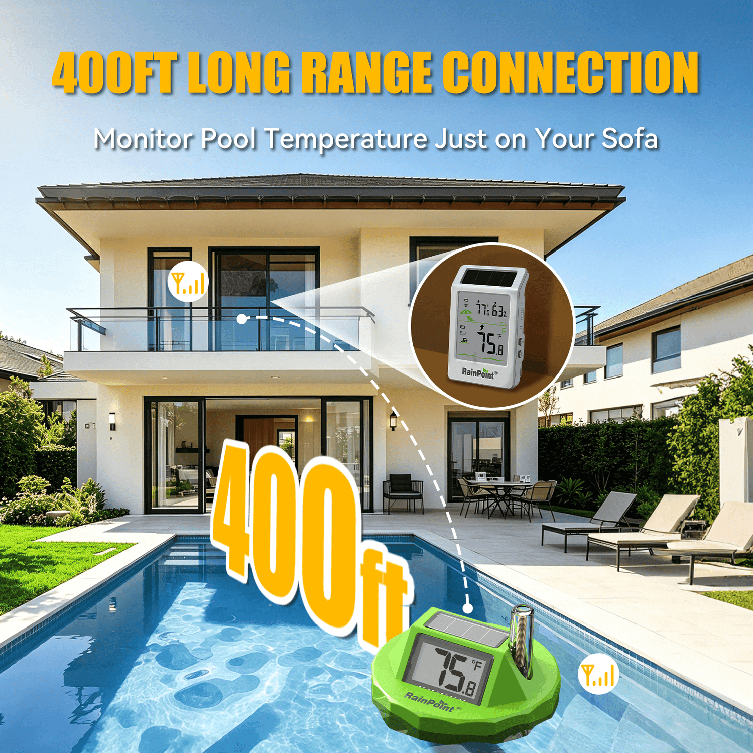 RainPoint Wireless Pool Thermometer – IPX8 Floating with Indoor Monitor