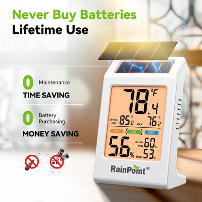 RainPoint Solar Hygrometer – Large Display, Comfort Indicator, Max/Min Memory