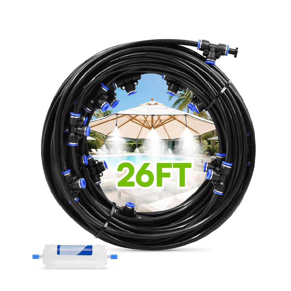 RAINPOINT 26FT Outdoor Misting Kit - 7 Nozzles &amp; Filter for Patio Cooling