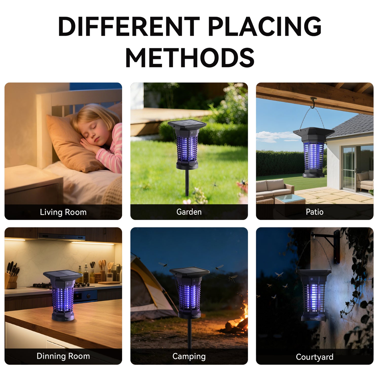 RainPoint Solar Bug Zapper Outdoor – 3000V Electric Grid, Cordless, Day &amp; Night Protection