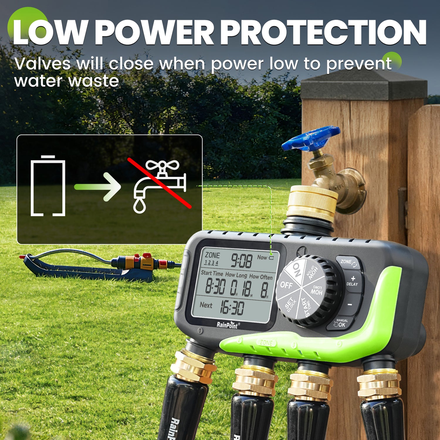 RainPoint Brass 4-Way Inlet and Outlet Garden Hose Timer