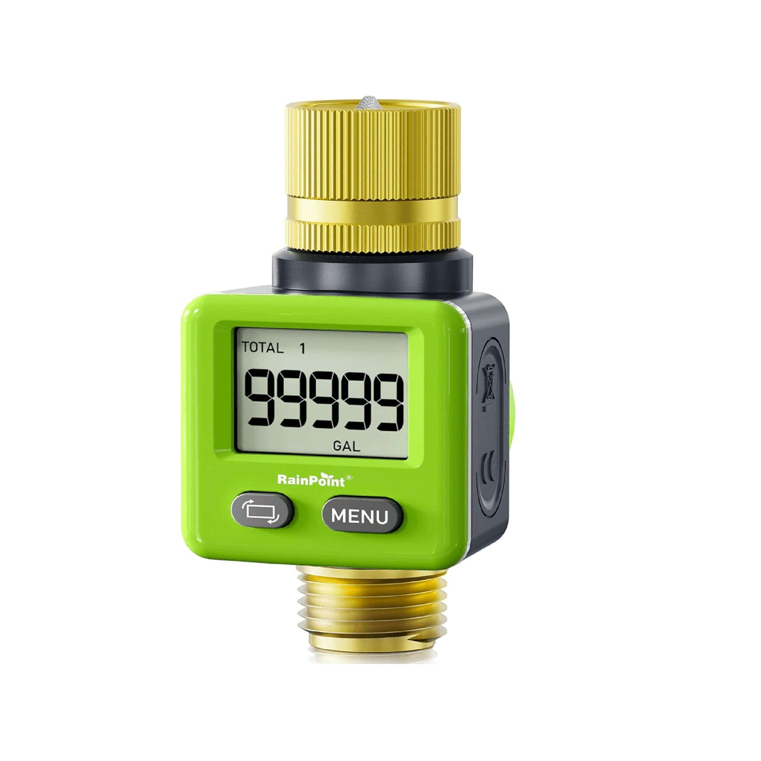 RAINPOINT Water Flow Meter – ±5% Accuracy Brass Garden Hose Gauge with 180° Flip Screen