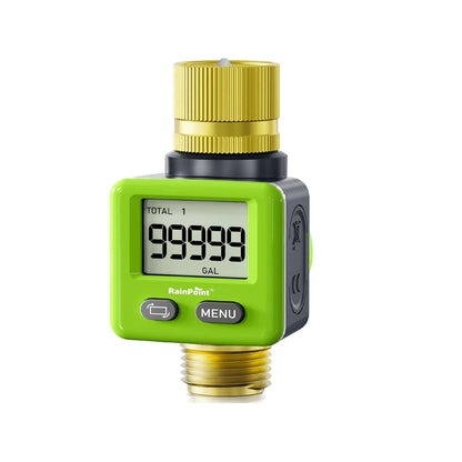RAINPOINT Water Flow Meter – ±5% Accuracy Brass Garden Hose Gauge with 180° Flip Screen