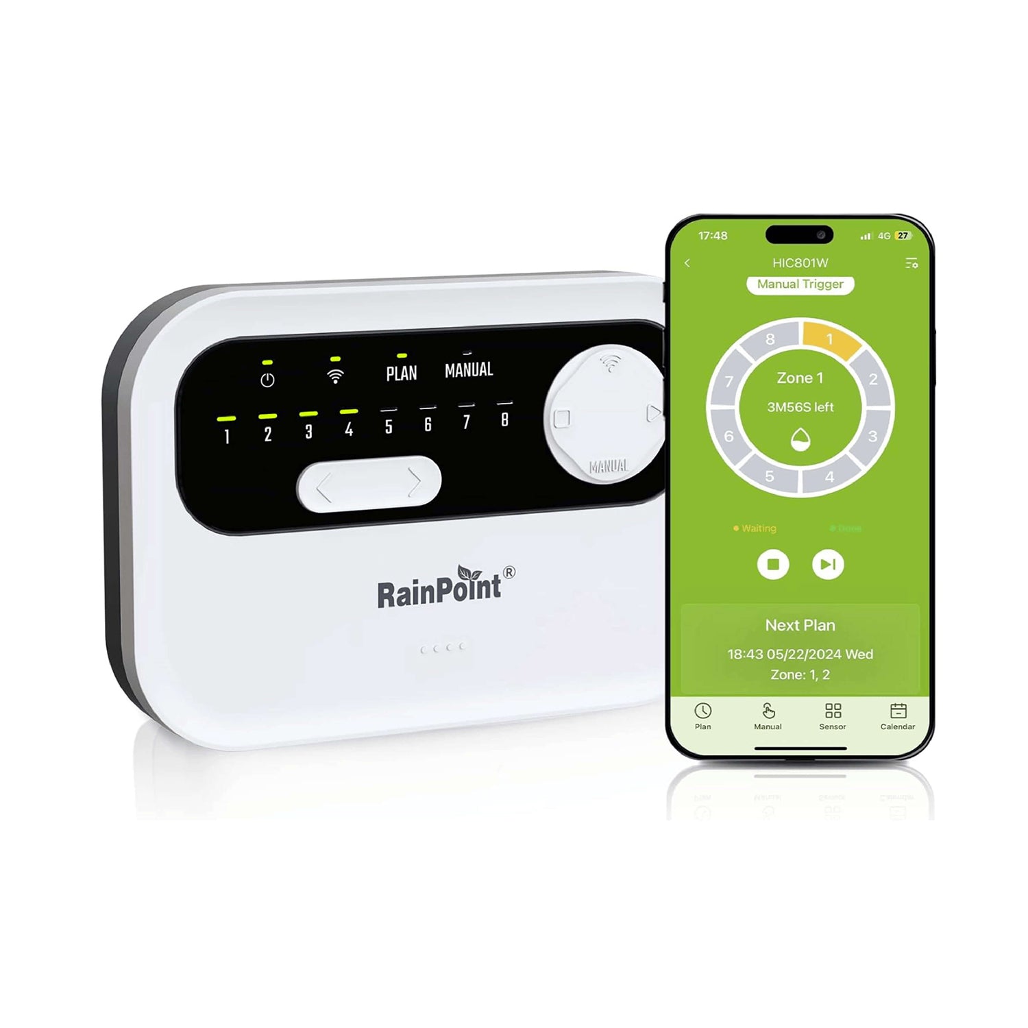 RAINPOINT Sprinkler Controller 8 Zone, Local Weather-Based Smart Irrigation Controller, WiFi Sprinkler Timer for Sprinkler System,Yard,Lawn