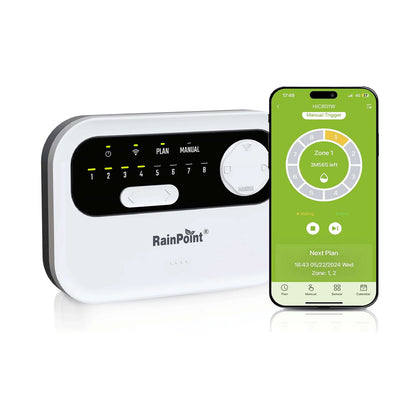 RAINPOINT Sprinkler Controller 8 Zone, Local Weather-Based Smart Irrigation Controller, WiFi Sprinkler Timer for Sprinkler System,Yard,Lawn
