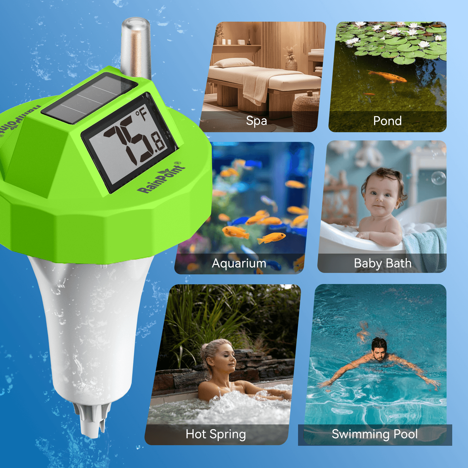 RainPoint Wireless Pool Thermometer with 360° LCD Display, Remote Monitoring via App