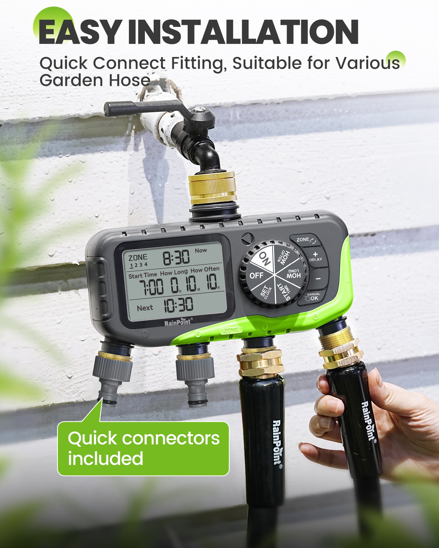 RainPoint Brass 4-Way Inlet and Outlet Garden Hose Timer