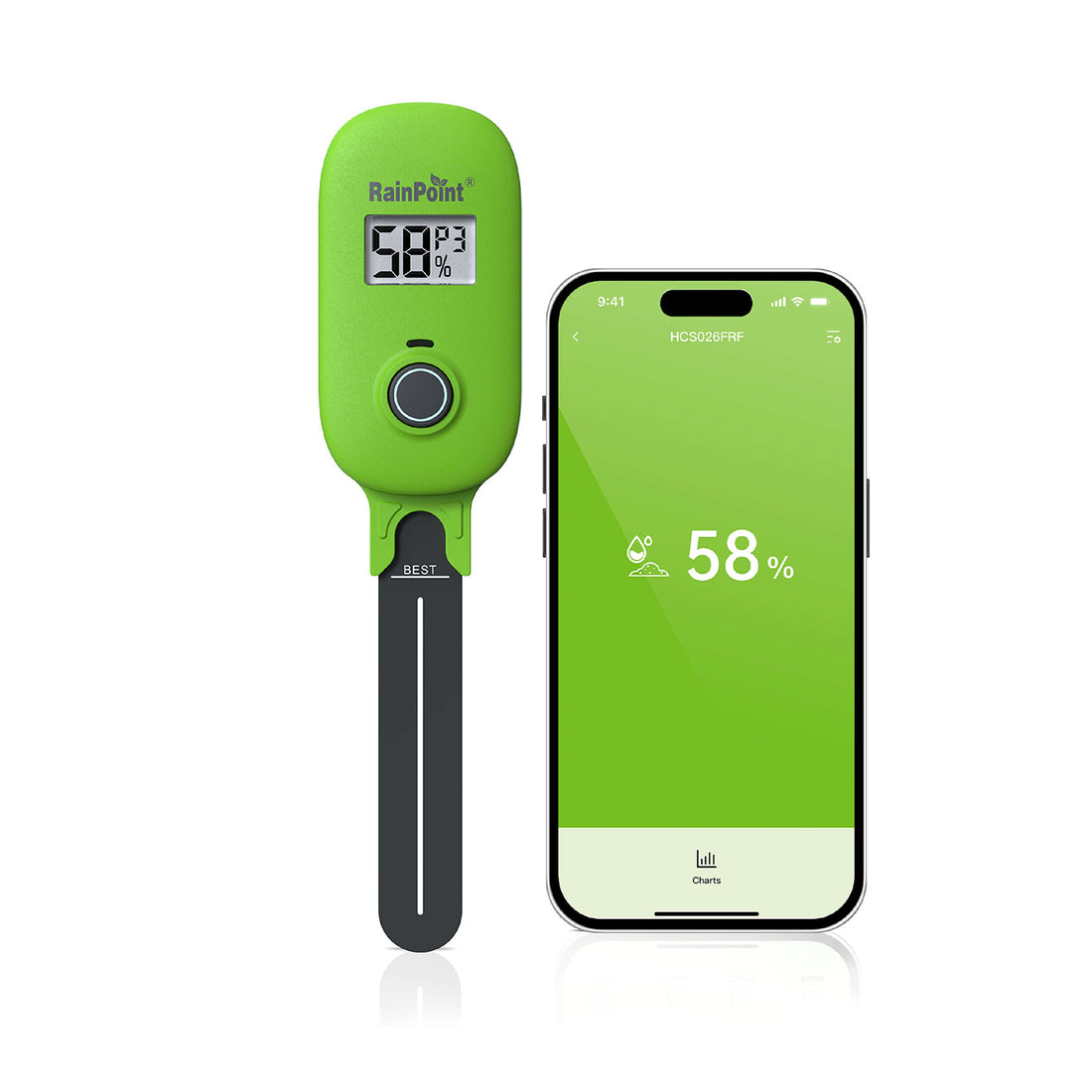 RAINPOINT Smart Soil Moisture Meter for Plants, Soil Hygrometer Sensor, , HWG023/HWG040 WiFi Hub Needed (Green)