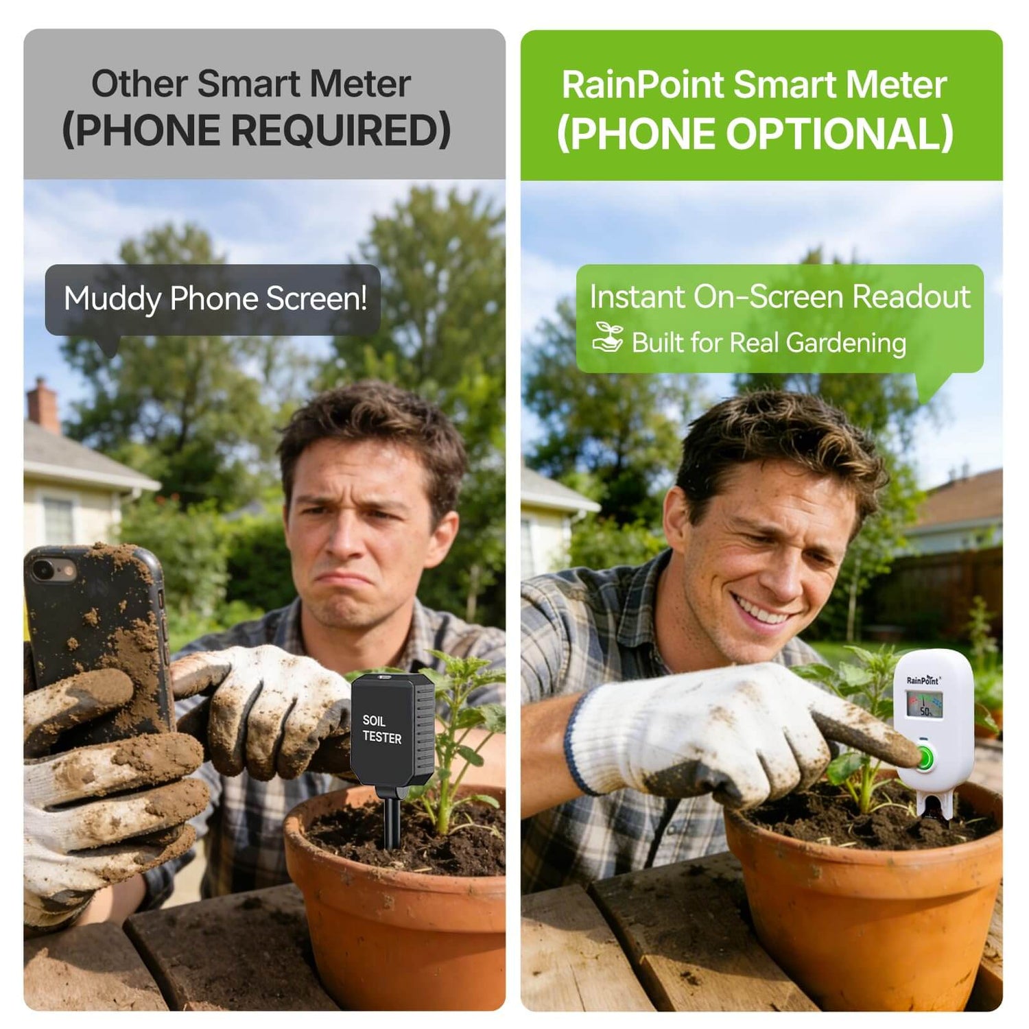 [2026 Version] RAINPOINT Visual Gauge Digital Smart Wireless Plant Moisture Meter Kit