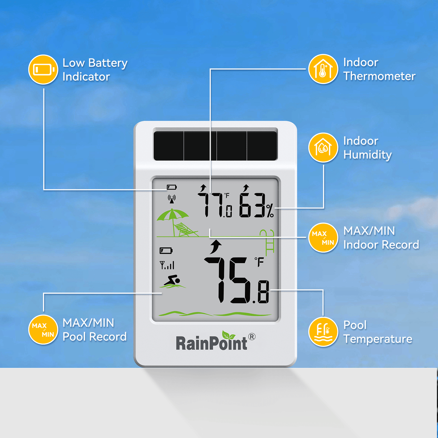 RainPoint Wireless Pool Thermometer – IPX8 Floating with Indoor Monitor