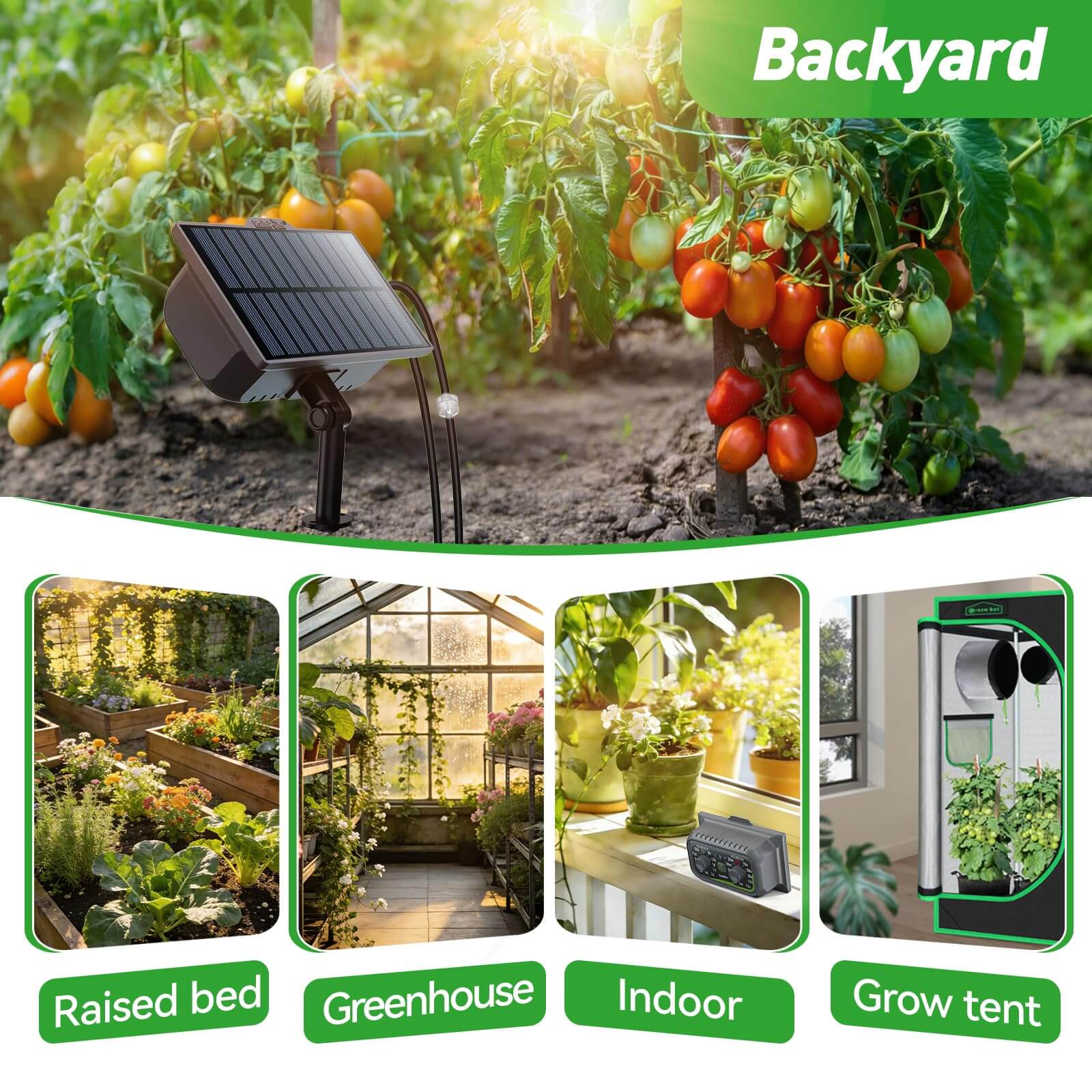 RAINPOINT Solar &amp; USB-C Automatic Drip Irrigation Kit: Rechargeable Plant Waterer for 10-20 Plants, Indoor/Outdoor Garden, Balcony, Greenhouse