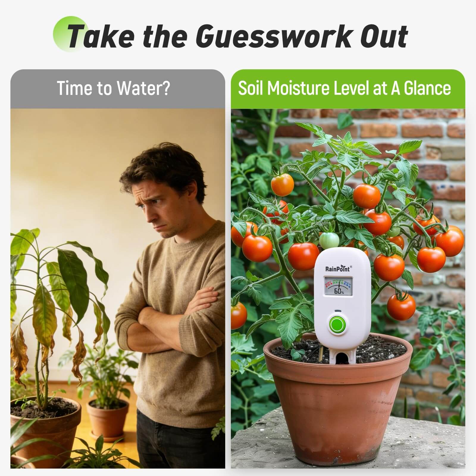 [2026 Version]RAINPOINT Visual Gauge Digital Smart Wireless Plant Moisture Meter,WiFi Hub Needed