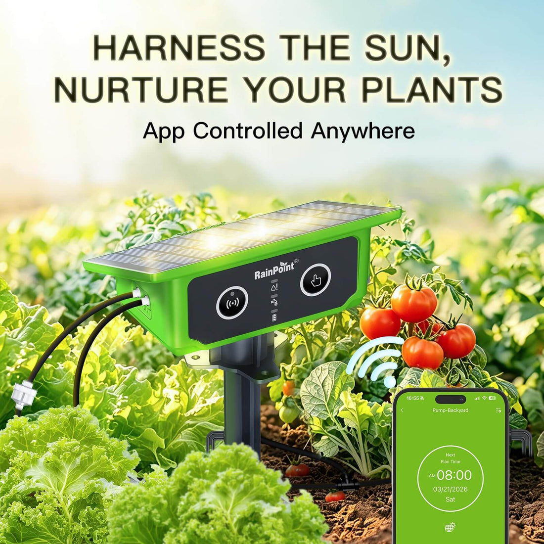 RainPoint WiFi Solar Automatic Plant Waterer Kit for Outdoor &amp; Indoor Use with Hub