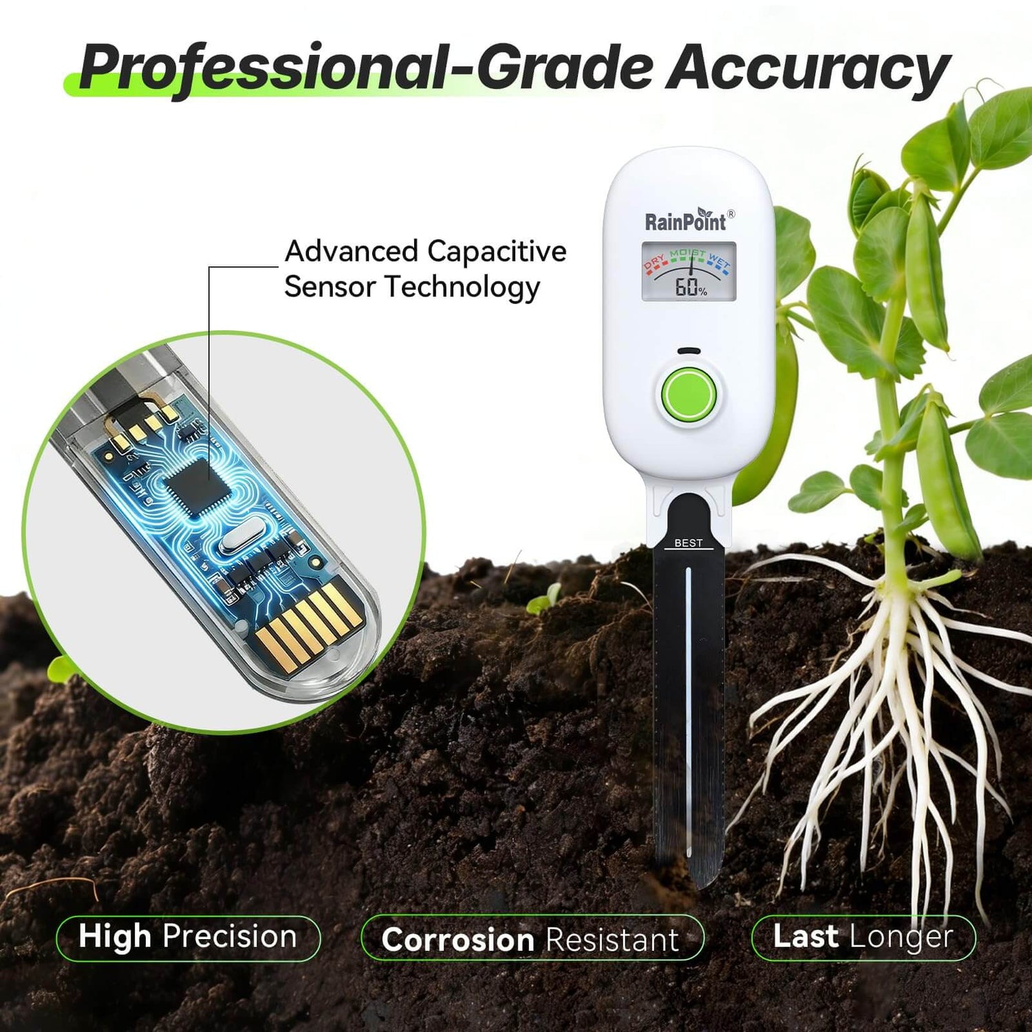 [2026 Version] RAINPOINT Visual Gauge Digital Smart Wireless Plant Moisture Meter Kit