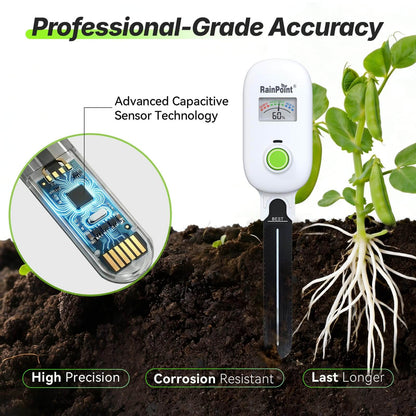 [2026 Version] RAINPOINT Visual Gauge Digital Smart Wireless Plant Moisture Meter Kit